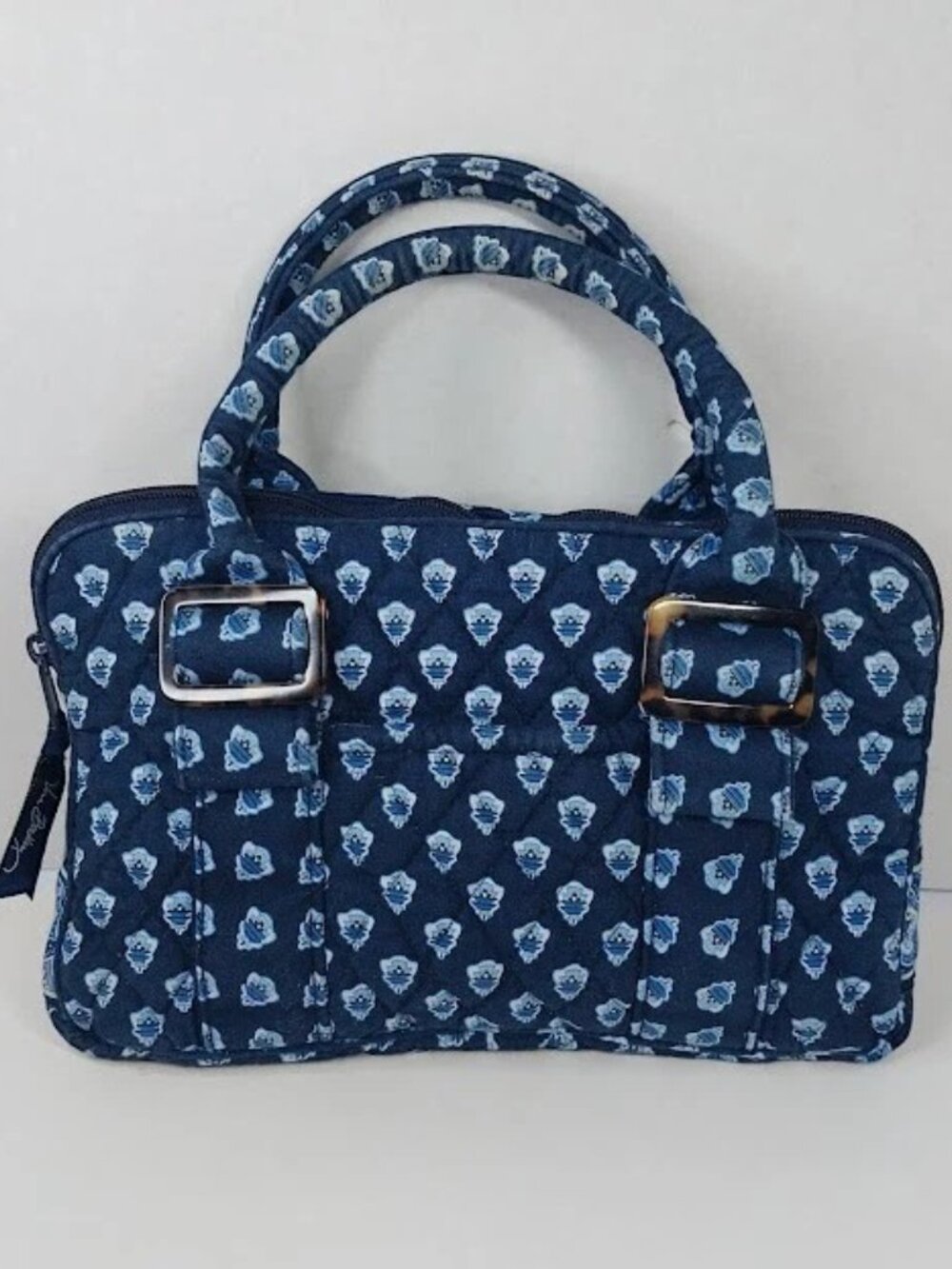 Retired Vera Bradley Quilted Handbag Y2K Seaport Navy Floral Indie Bag Purse